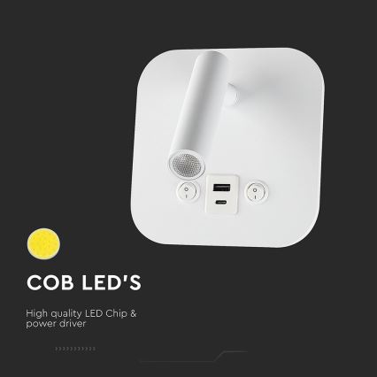 LED-seinäkohdevalaisin USB-portilla LED/8W/230V 3000K valkoinen