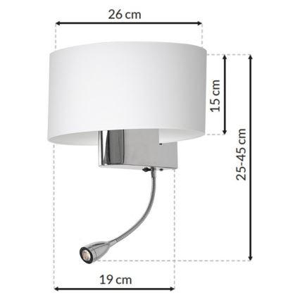 LED-seinälamppu CASINO 1xE27/60W/230V + LED/1W/230V valkoinen