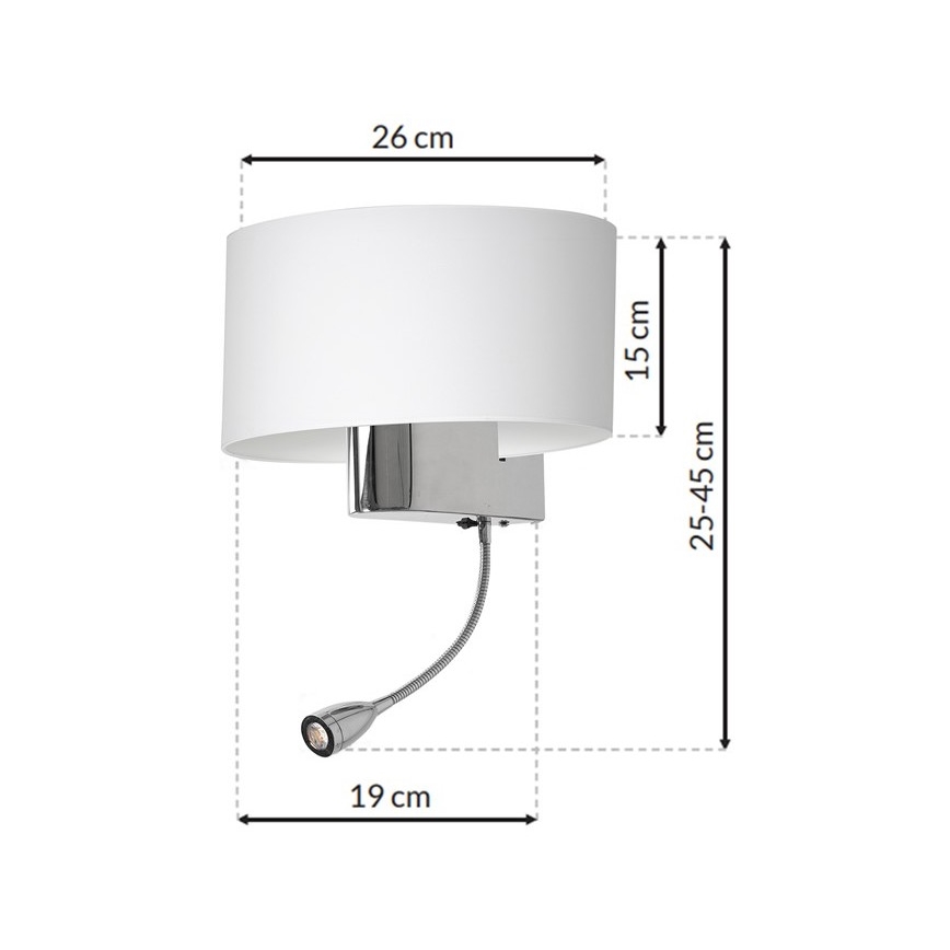LED-seinälamppu CASINO 1xE27/60W/230V + LED/1W/230V valkoinen