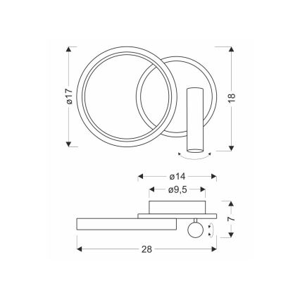 LED-seinäspotti MONET LED/16W/230V musta