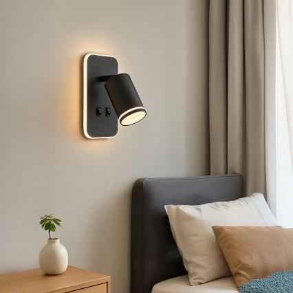 LED-seinäspotti PIPE 1xGU10/10W/230V + LED/6W musta
