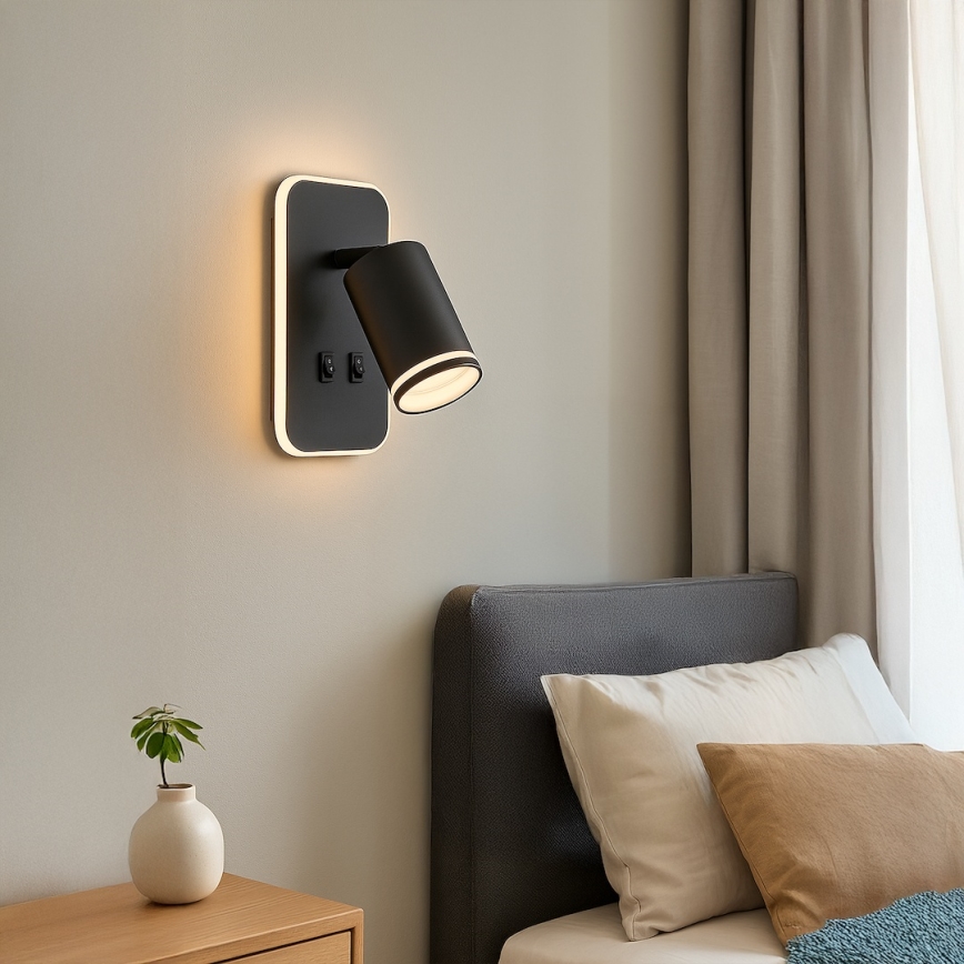 LED-seinäspotti PIPE 1xGU10/10W/230V + LED/6W musta
