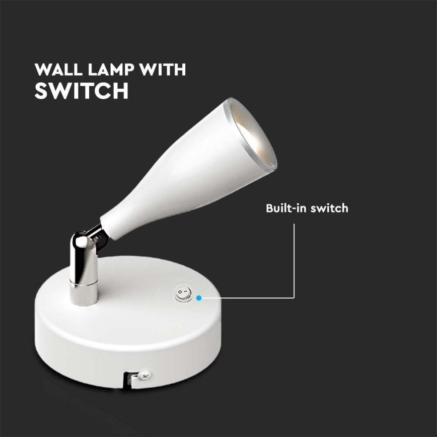 LED Seinävalaisin kytkimellä LED/4,5W/230V 3000K valkoinen