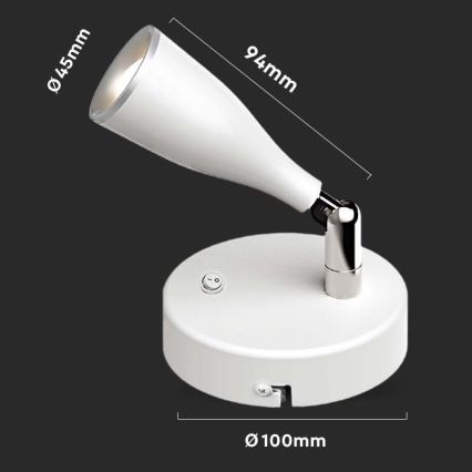 LED Seinävalaisin kytkimellä LED/4,5W/230V 3000K valkoinen