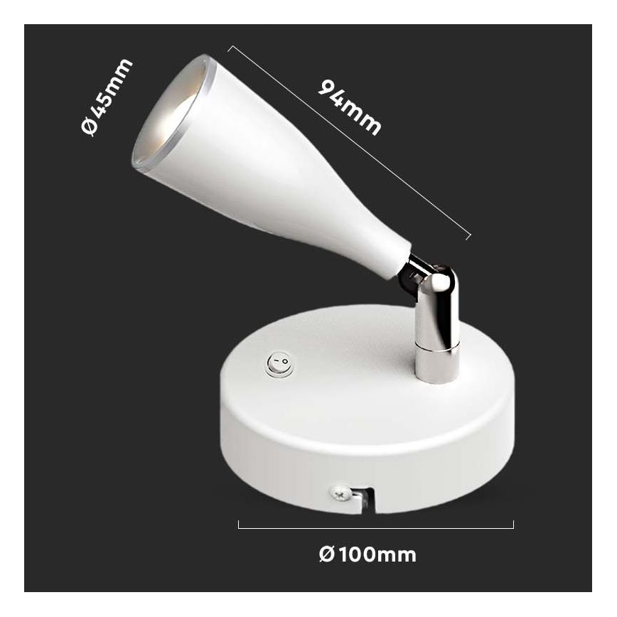 LED Seinävalaisin kytkimellä LED/4,5W/230V 3000K valkoinen
