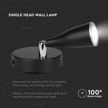 LED Seinävalaisin kytkimellä LED/4,5W/230V 4000K musta