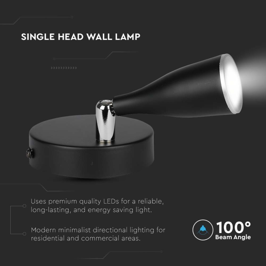LED Seinävalaisin kytkimellä LED/4,5W/230V 4000K musta