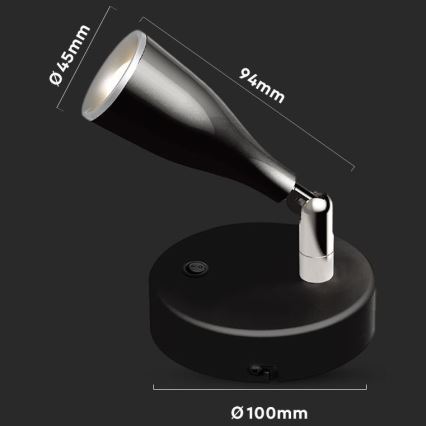 LED Seinävalaisin kytkimellä LED/4,5W/230V 4000K musta