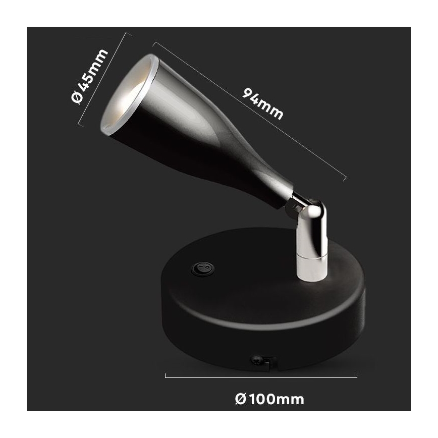 LED Seinävalaisin kytkimellä LED/4,5W/230V 4000K musta