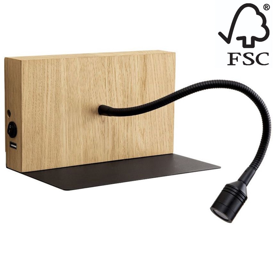LED-seinävalaisin LECTOR LED/2,5W/230V USB tammi – FSC sertifioitu