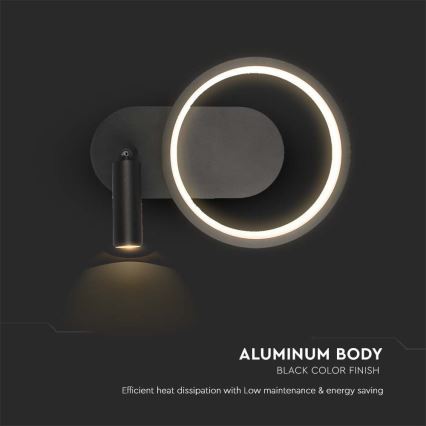 LED-seinävalaisin LED/14W/230V 3000K musta