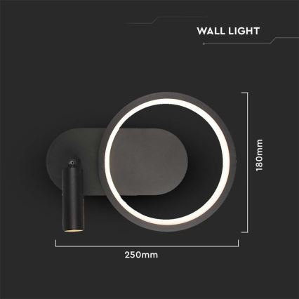 LED-seinävalaisin LED/14W/230V 3000K musta