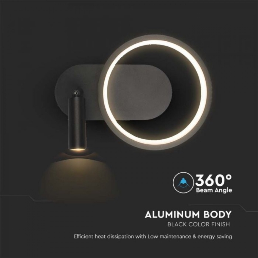 LED-seinävalaisin LED/14W/230V 4000K musta