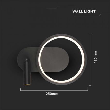 LED-seinävalaisin LED/14W/230V 4000K musta
