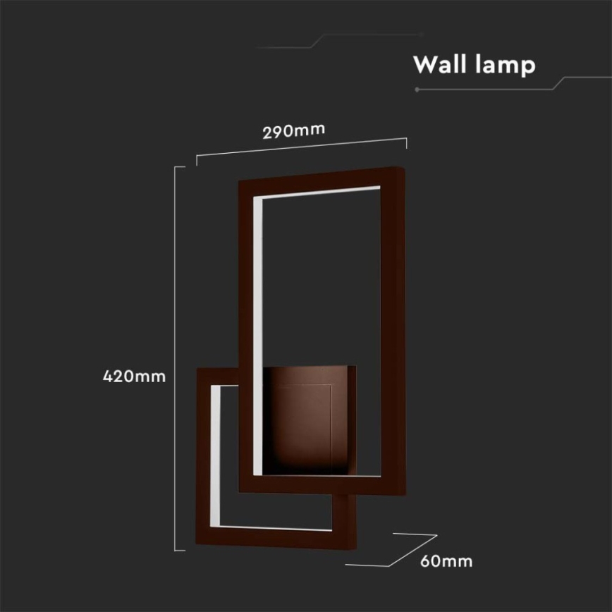 LED-seinävalaisin LED/20W/230V 3000K ruskea