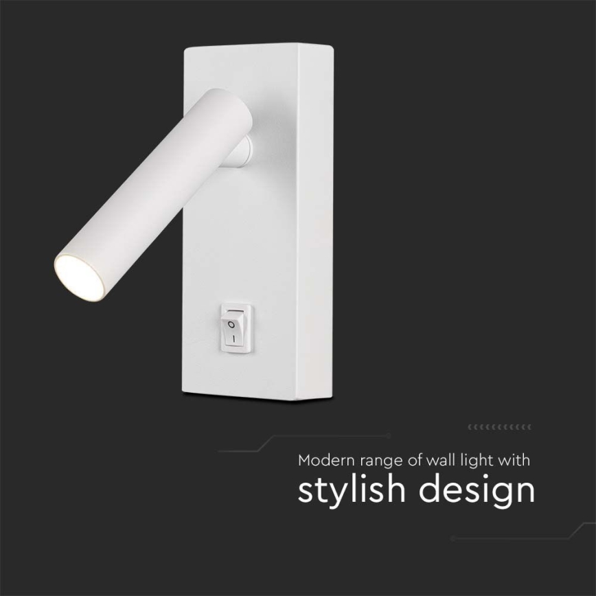 LED-seinävalaisin kytkimellä LED/2W/230V 3000K valkoinen