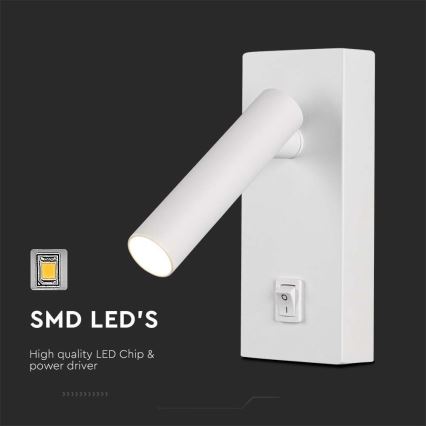LED-seinävalaisin kytkimellä LED/2W/230V 3000K valkoinen