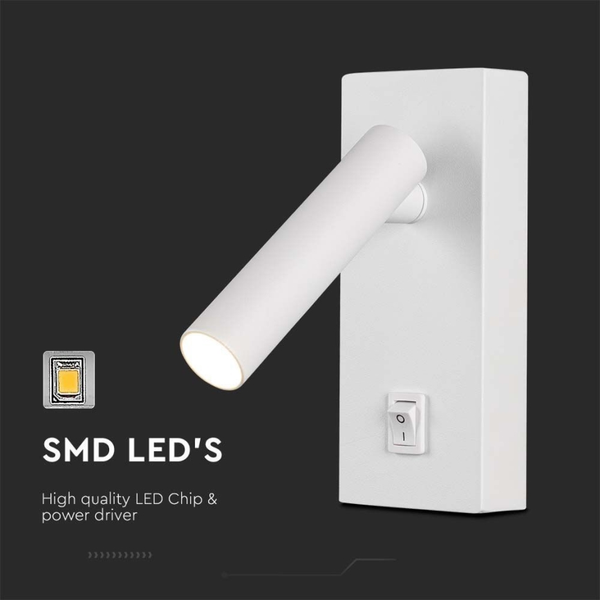 LED-seinävalaisin kytkimellä LED/2W/230V 3000K valkoinen