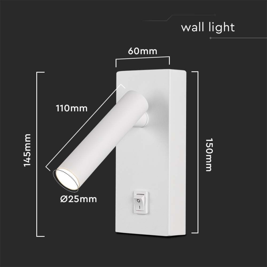 LED-seinävalaisin kytkimellä LED/2W/230V 3000K valkoinen