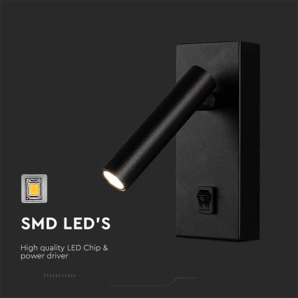 LED-seinävalaisin LED/2W/230V 4000K musta
