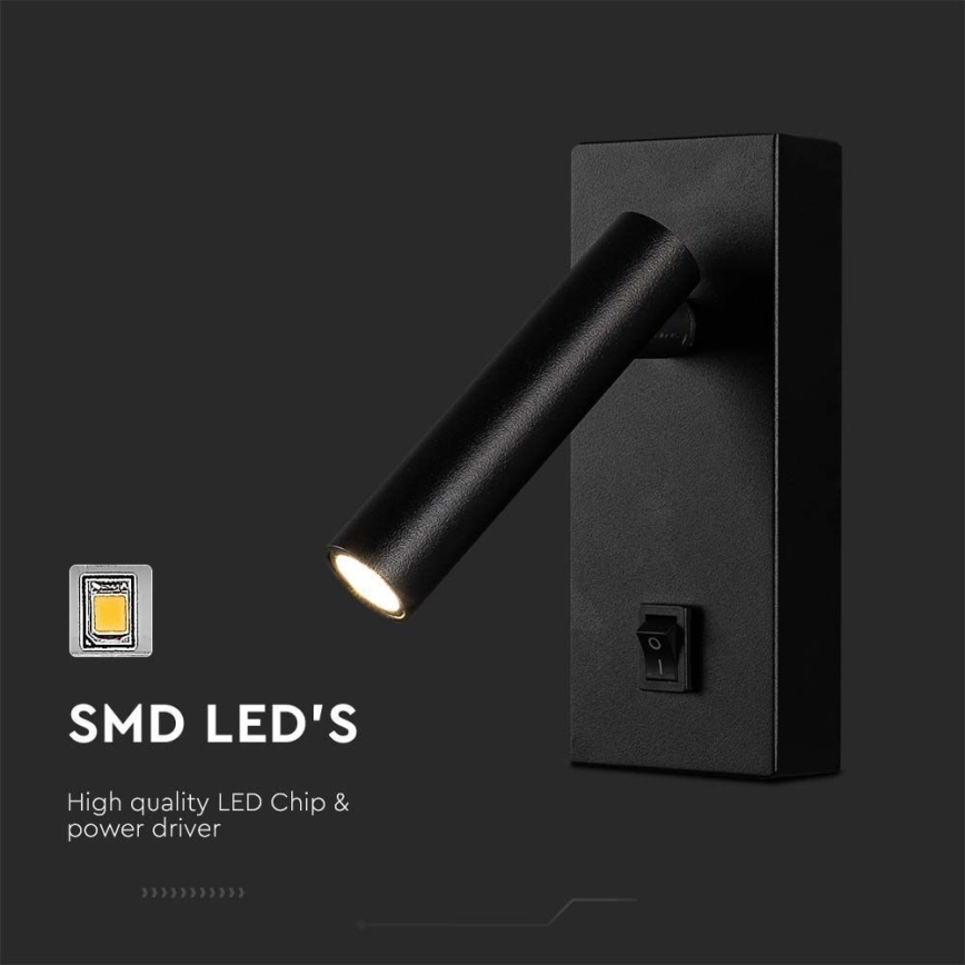 LED-seinävalaisin LED/2W/230V 4000K musta