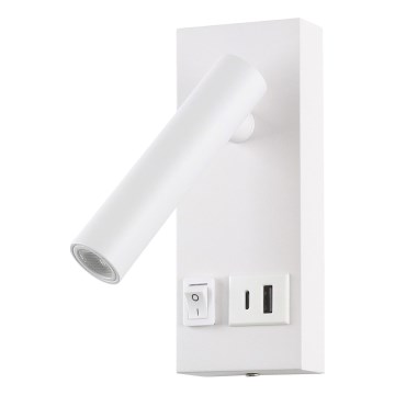 LED-seinävalaisin USB:n kanssa LED/2W/230V valkoinen