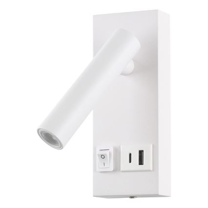 LED-seinävalaisin USB:n kanssa LED/2W/230V valkoinen