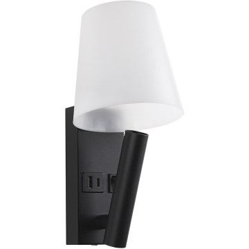 LED-seinävalaisin USB-portilla LED/2W/230V 3000K musta/valkoinen