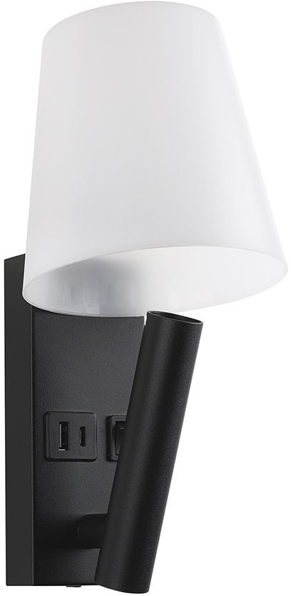 LED-seinävalaisin USB-portilla LED/2W/230V 3000K musta/valkoinen