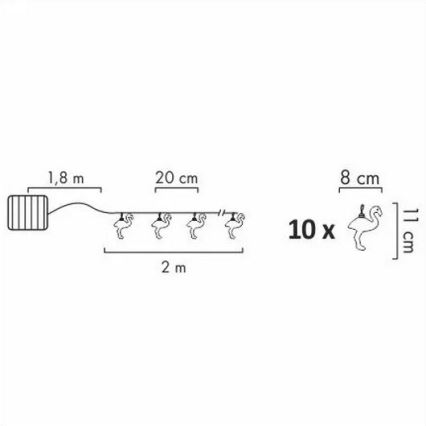 LED Solar koristeellinen ketju 10xLED 3,8 IP44 flamingo
