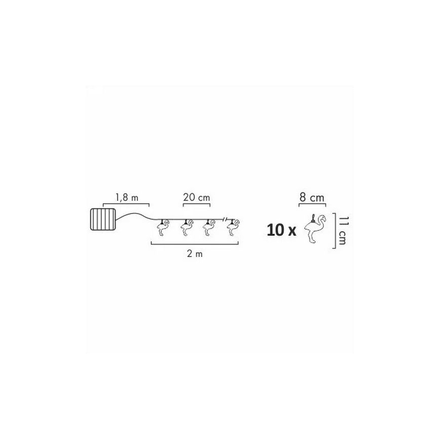 LED Solar koristeellinen ketju 10xLED 3,8 IP44 flamingo
