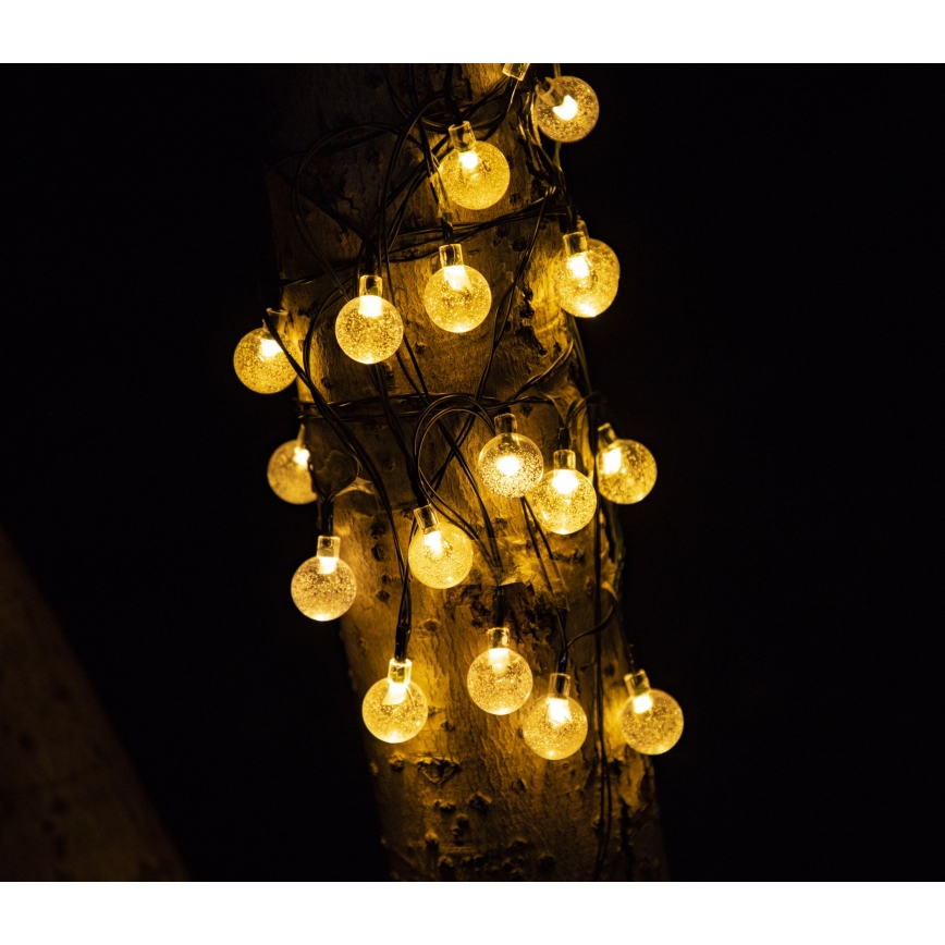 LED Solar koristeellinen ketju BUBBLE GLASS 20xLED/8 toiminnot 4,85 m 600 mAh IP44 lämpimänvalkoinen