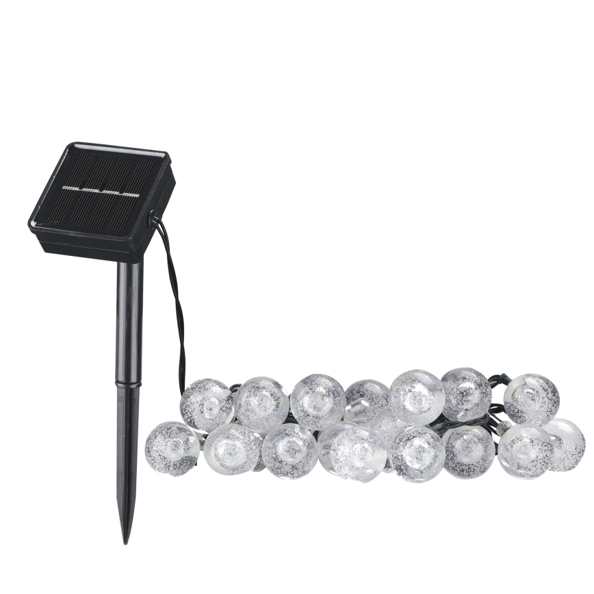 LED Solar koristeellinen ketju BUBBLE GLASS 20xLED/8 toiminnot 4,85 m 600 mAh IP44 lämpimänvalkoinen