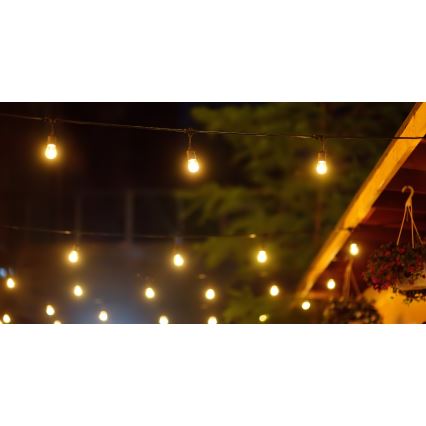 LED Himmennettävä aurinko ulko ketju PARTY 10xE27/3,7V 10 m IP44 + kauko-ohjaus