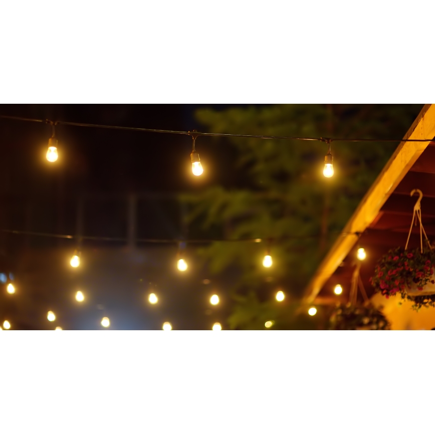 LED Himmennettävä aurinko ulko ketju PARTY 10xE27/3,7V 10 m IP44 + kauko-ohjaus