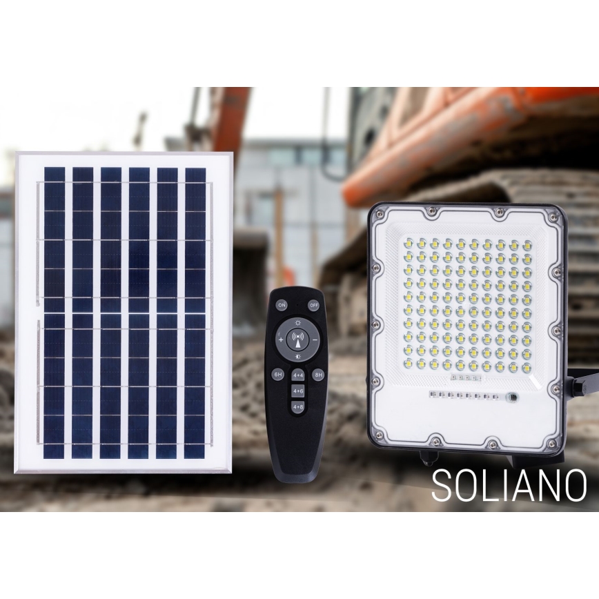 LED Ulkotila himmennettävä aurinko valonheitin LED/100W/3,2V 4500K IP65 musta + kauko-ohjaus
