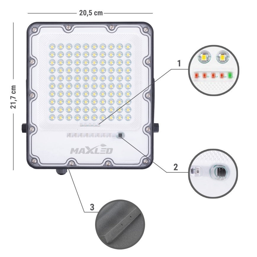 LED Ulkotila himmennettävä aurinko valonheitin LED/100W/3,2V 4500K IP65 musta + kauko-ohjaus