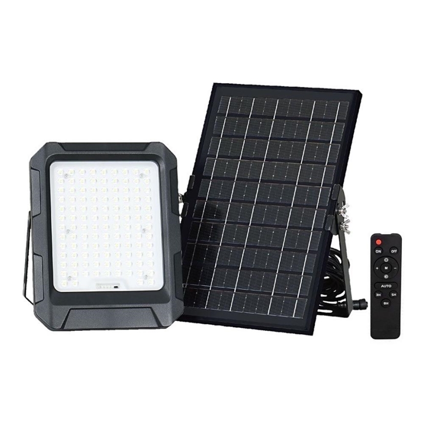 LED Solar valonheitin LED/10W/3,7V IP65 4000K musta + kauko-ohjaus