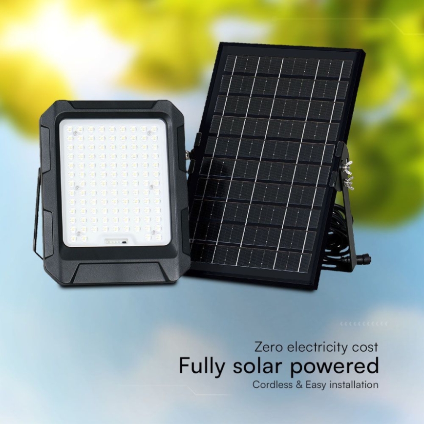 LED Solar valonheitin LED/10W/3,7V IP65 4000K musta + kauko-ohjaus