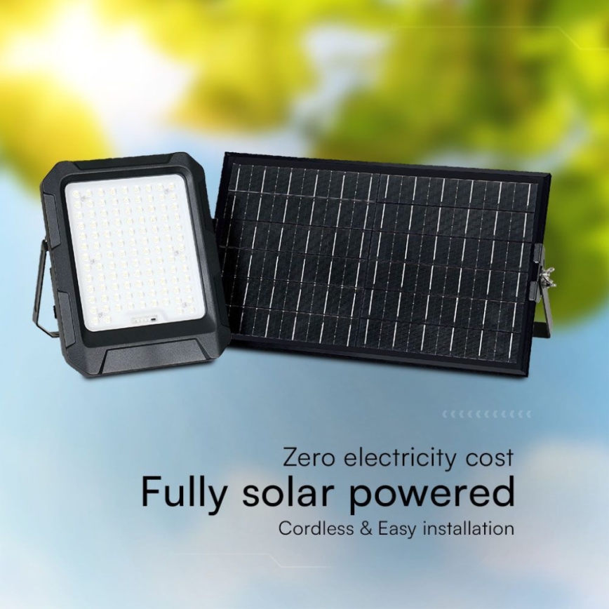 LED Solar valonheitin LED/15W/3,7V IP65 4000K musta + kauko-ohjaus
