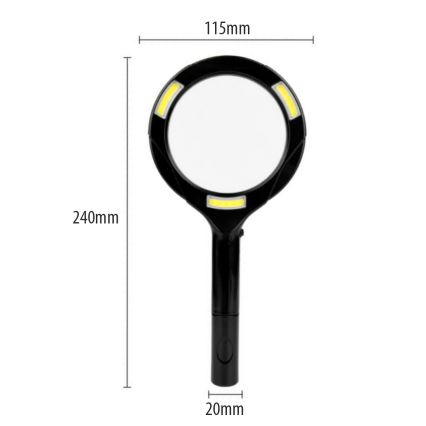LED-suurennuslasi 3× suurennoksella – LED-valaistus, 3W, 2xAA, IP22