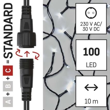 LED-ulkojouluketju 100xLED/10m IP44 kylmänvalkoinen