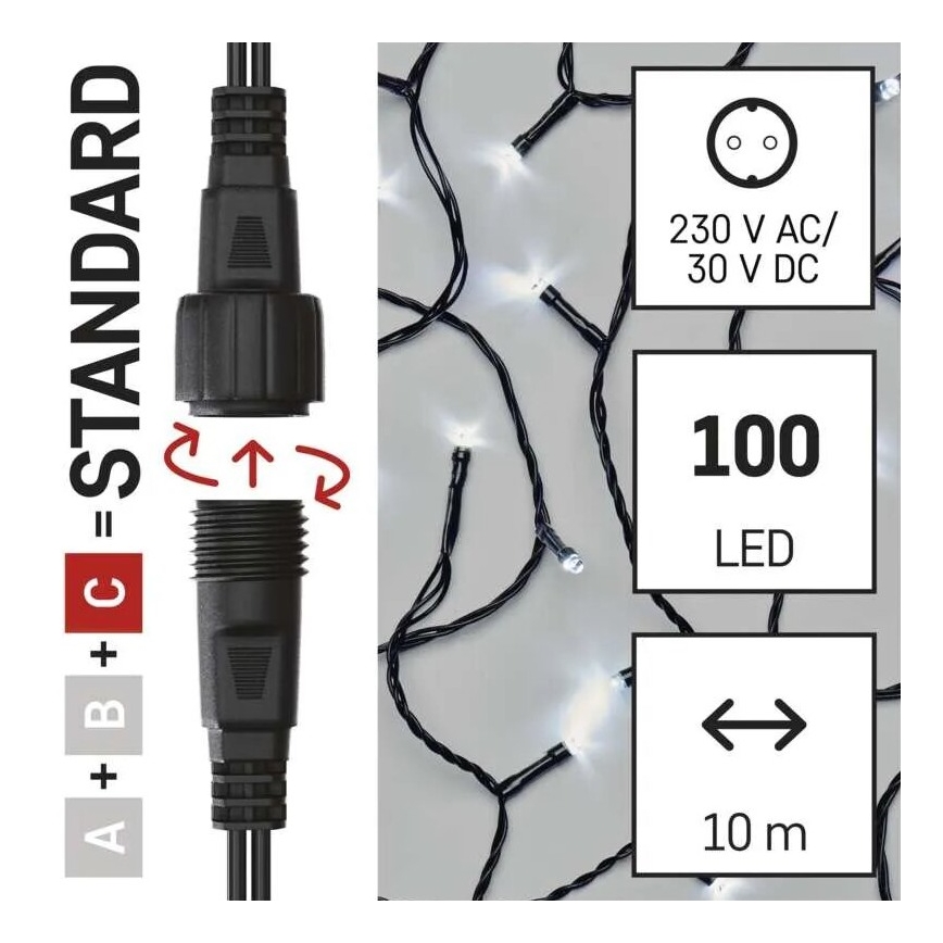 LED-ulkojouluketju 100xLED/10m IP44 kylmänvalkoinen