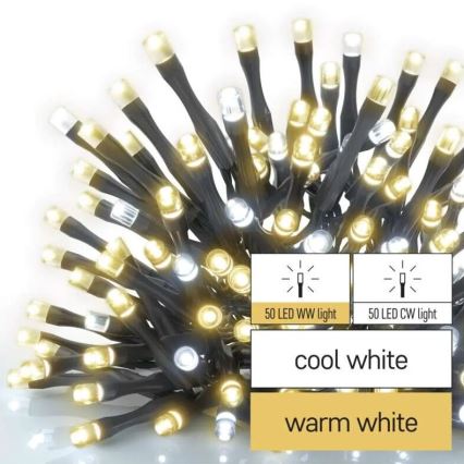 LED-ulkojouluketju 100xLED/10m IP44 lämmin/kylmänvalkoinen