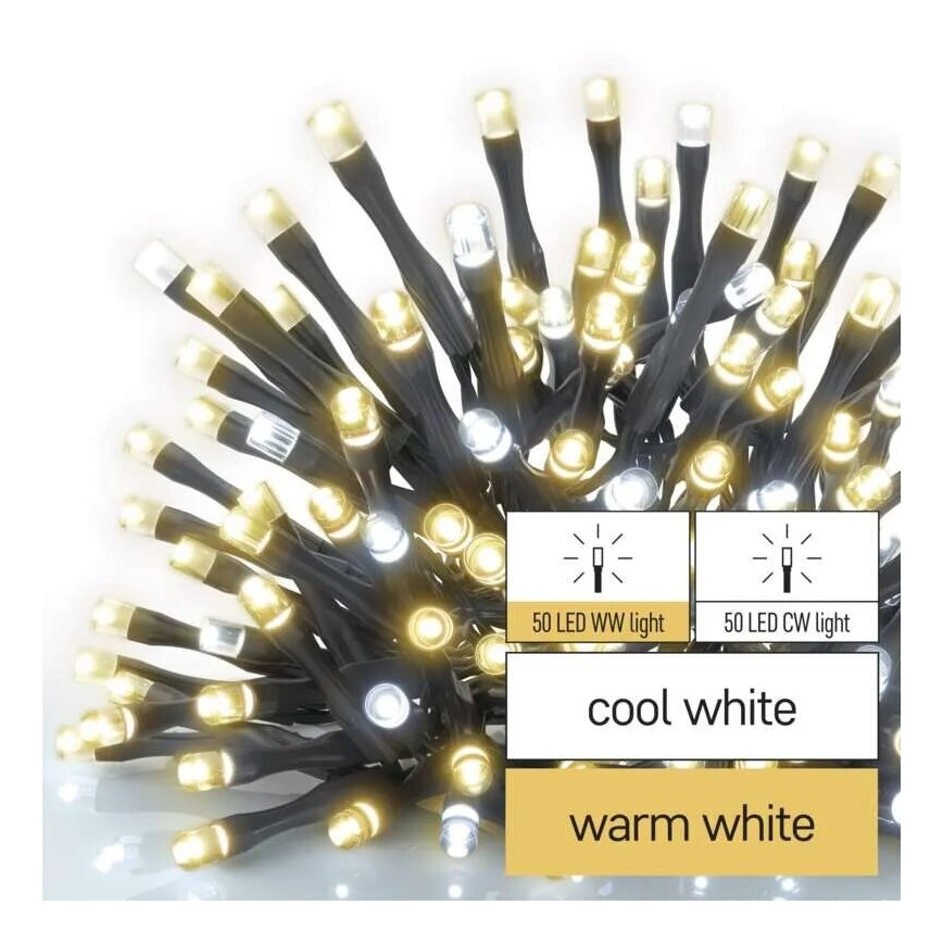 LED-ulkojouluketju 100xLED/10m IP44 lämmin/kylmänvalkoinen
