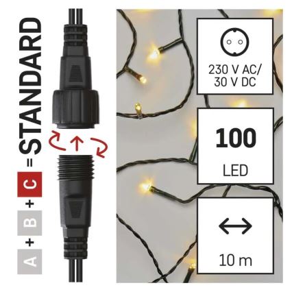 LED-ulkojouluketju 100xLED/10m IP44 lämpimänvalkoinen