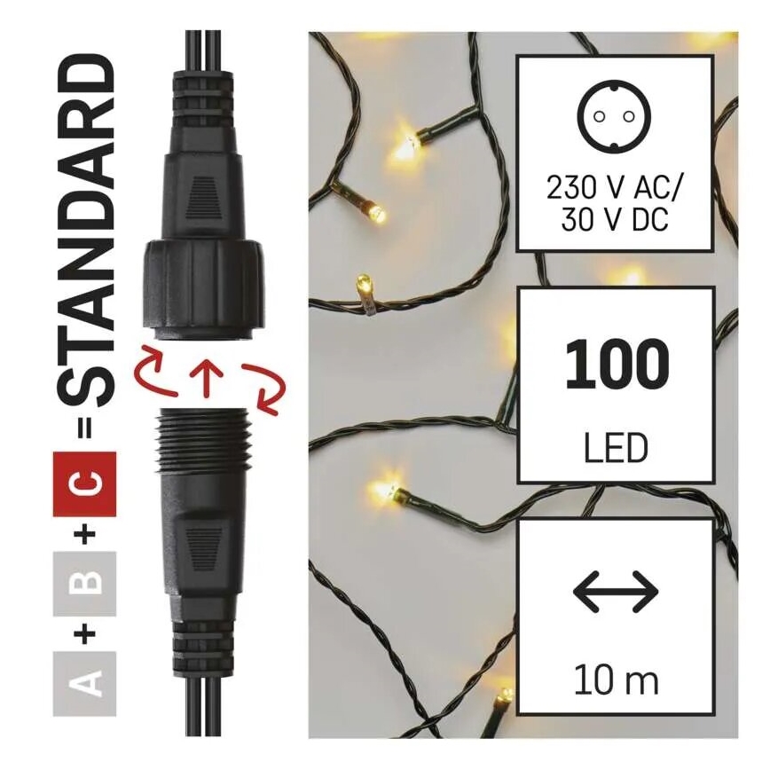 LED-ulkojouluketju 100xLED/10m IP44 lämpimänvalkoinen