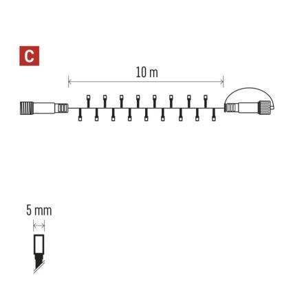LED-ulkojouluketju 100xLED/10m IP44 lämpimänvalkoinen