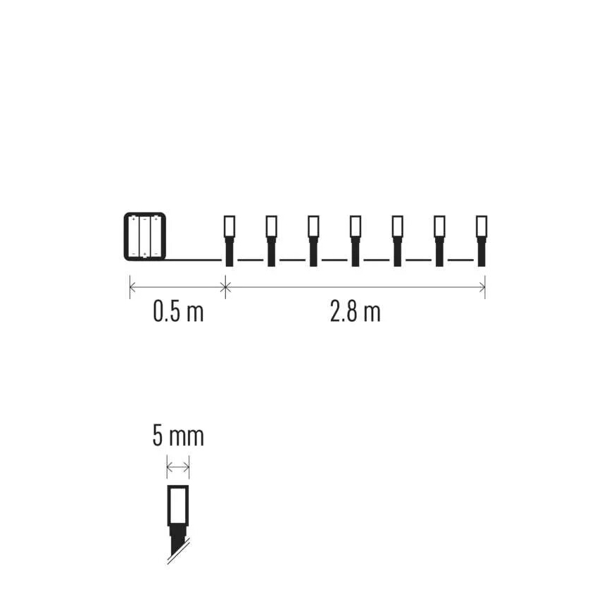 LED-ulkojouluketju 40xLED/3xAA 3,3m IP44 kylmänvalkoinen