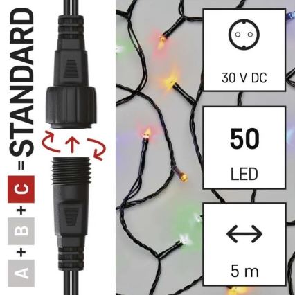 LED-ulkojouluketju 50xLED/5m IP44 monivärinen
